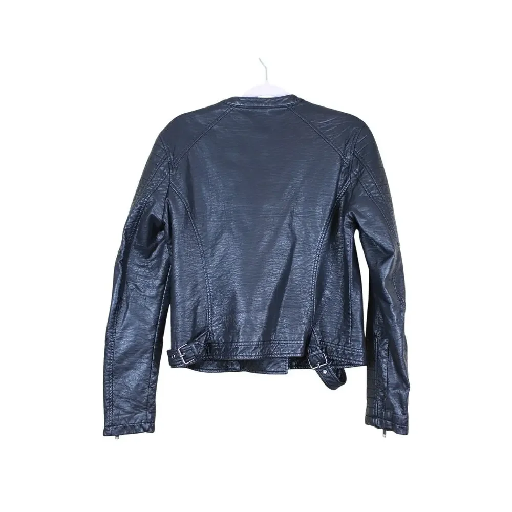 Cupcakes and Cashmere‎ Black Faux Leather Casual Moto Jacket Size M